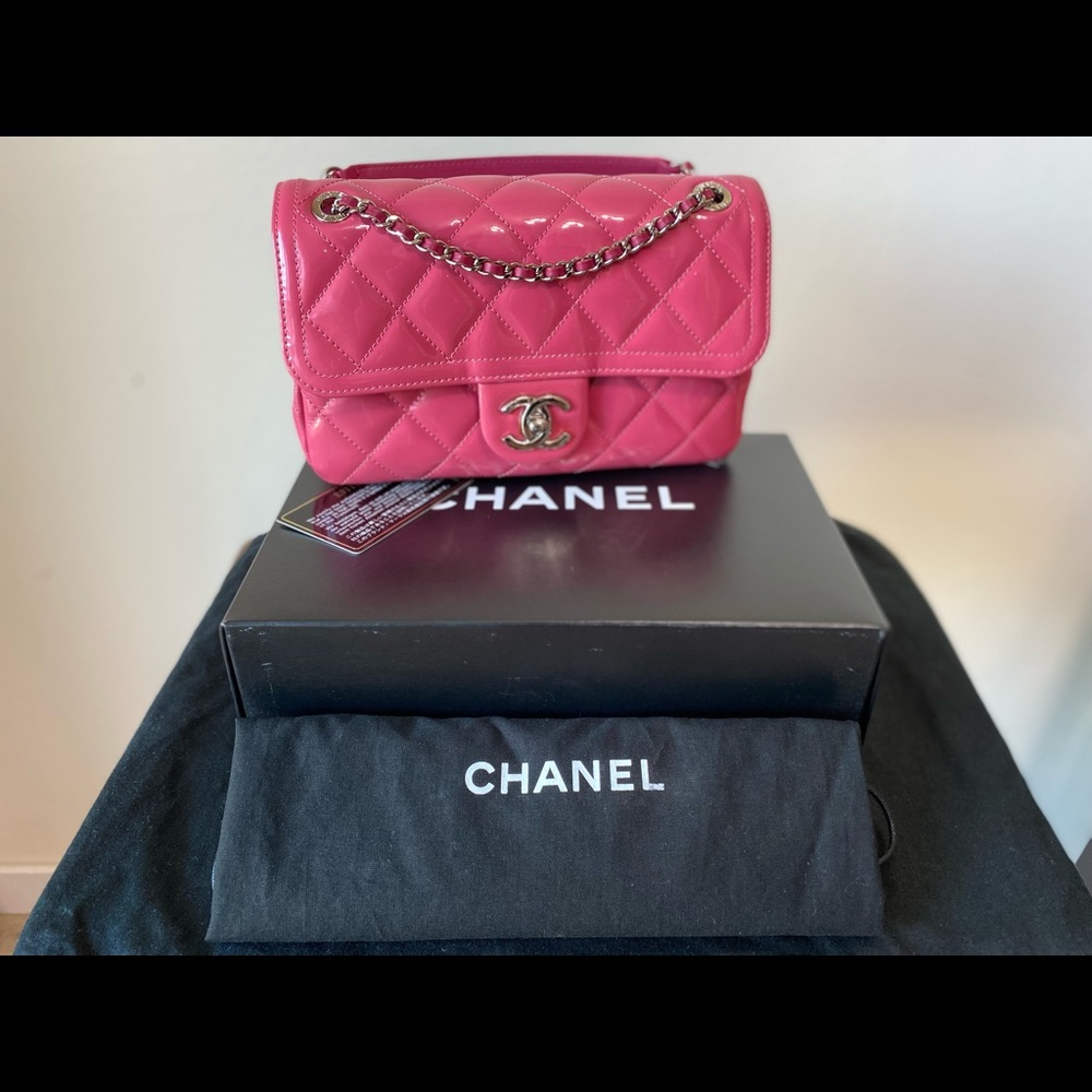 Chanel Pink Quilted Patent Leather Coco Shine Flap Bag